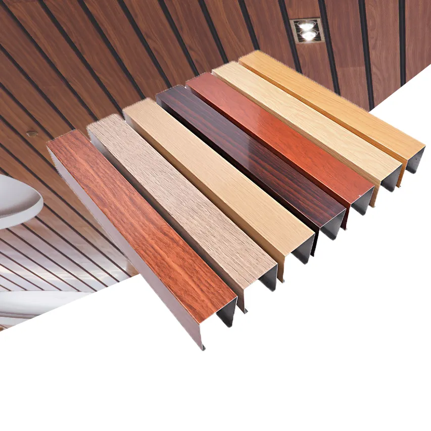 Direct Factory Sale Wood Grain Lath Strip Ceiling Article Metal Aluminum Profile Buckle Strip Ceiling Panel for Hotel Office