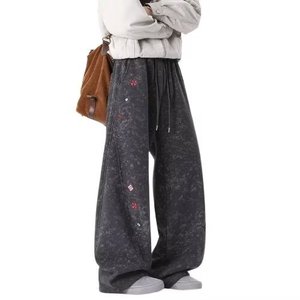 Vintage High Street Sweatpants Men Baggy Joggers Heavyweight Cotton Casual <strong>Trousers</strong> Loose Streetwear Adjustable <strong>Drawstring</strong> - Product Image 4
