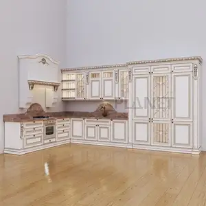 Factory Price Luxury Solid Wood Kitchen Modern Design Elegant Kitchen Roman Style Kitchen Cabinet Made in China