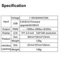 Penguji Tegangan Arus Daya untuk ToolkitRC WM150 Watt 150A 50V Meter Penganalisa Daya 82g Output PWM Layar LCD TFT 2.4 inci 320x240