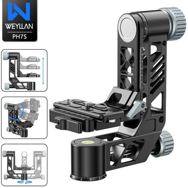 PH7S Gimbal Tripod Head Aluminium Professional Gimbal Stabilizer Bearing Structure Load 25kg for Bird&Sports Photography