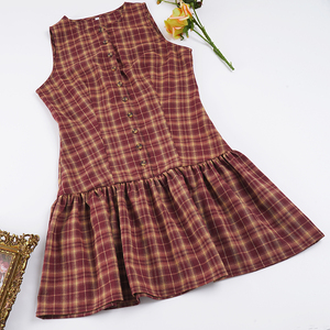 Vestido Veraniego sin Mangas con Botones, Estampado a Cuadros, Tejido Digital, Cintura Natural, Estilo Vintage, Tartán, Preppy, Lavable, Color Block - Product Image 6