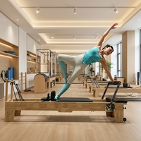 Machine de Pilates MJD M101A Reformer en bois de chêne durable, réglable et portable avec boîte en bois pour la maison, le studio de yoga et la musculation