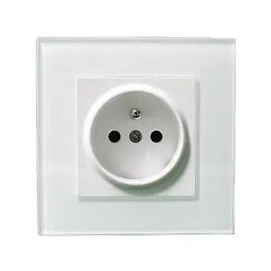 In Time Delivery Electric Socket White Black Gold Grey Color Glass Plate European Standard French Standard Wall Switch Socket