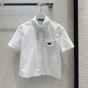 Camicia corta da <span class=keywords><strong>donna</strong></span> in <span class=keywords><strong>cotone</strong></span> bianco, camicetta estiva casual a maniche corte con decorazioni a triangolo - Product Image 4