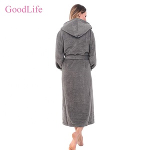 Luxury <strong>Hooded</strong> Terry Cloth <strong>Robes</strong> Women Cotton Sleepwear Shawl Collar Bathrobe With Hood - Product Image 2