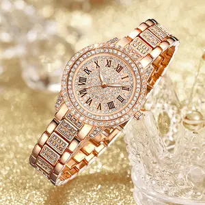 Bán Buôn Mạ Vàng Vòng Đeo Tay Đặt Đồng Hồ Thạch Anh Rhinestone Tùy Chỉnh Kim Cương Thiết Kế Vòng Đeo Tay Cổ Tay Đồng Hồ Cho Phụ Nữ Món Quà