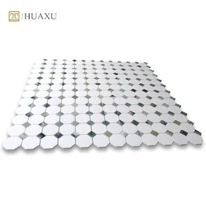 Huaxu cổ điển bát giác hình dễ dàng cài đặt lưới được hỗ trợ tự nhiên trắng xám đá cẩm thạch tường Gạch Mosaic - Product Image 3