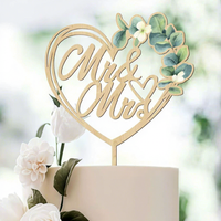 Décoration de gâteau en bois « Monsieur et Madame » pour mariage, avec feuilles en acrylique, pour fête de mariage ou de fiançailles