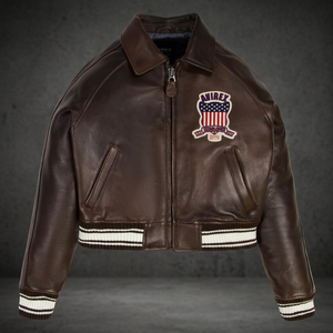 Avirex Women's High Quality Dyed Breathable Leather Varsity <b>Jacket</b> Crew Neck Appliques Customized Color Windproof Autumn - Product Image 3