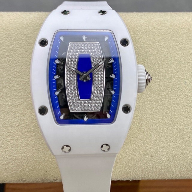 2026 New High Quality Women's Tonneau Watch White Ceramic Blue Lip Diamond Dial Automatic Mechanical Waterproof Wristwatch