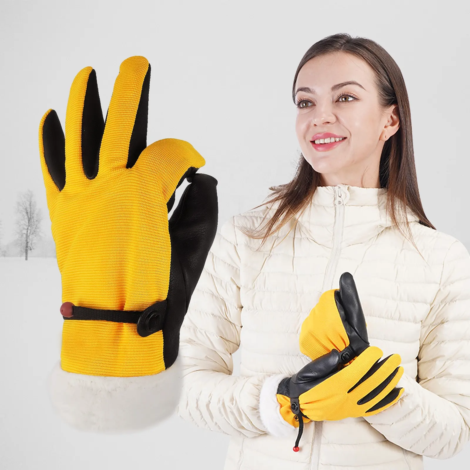 Winter yellow fashion touchscreen lining ski working daily keep warm gloves