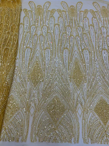 Ni. Ai sang trọng bầu trời màu xanh đính cườm ren lưới sequin ren vải lưới ren với ngọc trai cho váy cưới cho phụ nữ ly6900 - Product Image 3