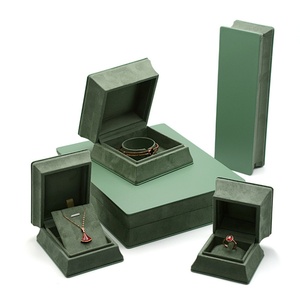 Custom Logo Printed <b>Red</b> Green PU Leather Luxury Earring Ring <b>Bracelet</b> Necklace Packaging Set Jewelry Box - Product Image 2