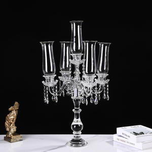 Candélabre de luxe LANJO de haute qualité à 5 bras en cristal transparent avec abat-jour en verre et cristaux suspendus pour centres de table de mariage - Product Image 3