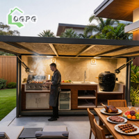 Module de cuisine de jardin hydraulique haut de gamme en acier inoxydable 304 avec barbecue intégré, évier et réfrigérateur pour jardin britannique, éclairage d'ambiance LED