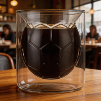 Tasses à café et à thé glacé en verre borosilicate de 250 ml (8,5 oz) en forme de ballon de football, mugs à café à double paroi en verre en forme de ballon de football
