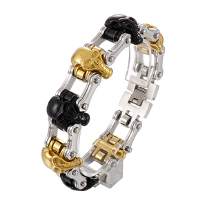 KALEN – Bracelet de motard Punk en acier inoxydable pour homme, 215mm, or/argent/crâne noir - Product Image 5
