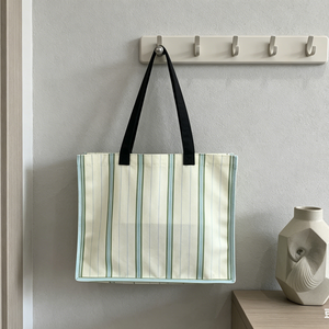 Wholesale Women Shoulder Handbag Large Capacity <b>Tote</b> Bag Embroidery Logo Striped <b>Canvas</b> <b>Tote</b> Bags for Women - Product Image 6