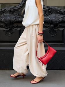Pantalon large décontracté en pur coton, taille mi-haute, respirant et confortable, style mode, best-seller en Europe et en Amérique - Product Image 3