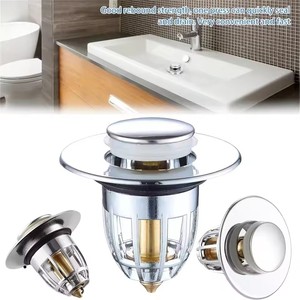 Universal Rebound Drain Plug Filter Basin <b>Pop</b>-up Chrome Sink Filter with Hair Catcher Bathroom Sink Drain Stopper Easy <b>Push</b> Type - Product Image 2