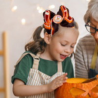 Barrettes à cheveux double couche avec ruban orange et motifs feuille d'érable et citrouille pour petites filles