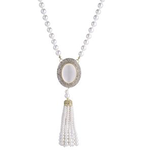 Guohaoshipin Pearl Necklace Oval Pendant Tassel Design For Sweater Chain - Product Image 5