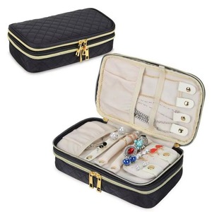 Organisateur de bijoux double couche BSCI, boîte de voyage matelassée pour bagues, colliers, boucles d'oreilles, bracelets et plus, noir - Sac - Product Image 6