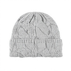 Gorro de Punto Trenzado Gris Claro para Hombre, con Logotipo Personalizado, Gorro de Invierno Cálido, Gorro de Punto Elástico Unisex al por Mayor - Product Image 1