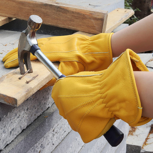 Gants de travail en cuir de vachette souple jaune pour hommes et femmes, idéaux pour la randonnée, le camping, l'escalade, la construction, la conduite et le jardinage en extérieur. - Product Image 6