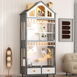 Villa de Lujo Moderna y Espaciosa para Gatos, de Madera, para Interiores, con Cubierta de Vidrio Antipolvo, Diseño con Estampado Animal, Buena Ventilación, Casa Cerrada para Mascotas - Product Image 1