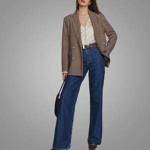 New Trend Cashmere <strong>Lady</strong> Office Wear Elegant <strong>Check</strong> Autumn Blazer High Quality Button up <strong>Jacket</strong> Online - Product Image 3