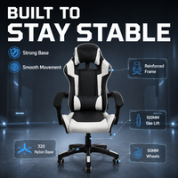 Fauteuil de bureau gaming AOR Lift Chair en tissu PU avec roulettes, panneau composite multicouche et coussin en éponge, noir et blanc, directement de l'usine