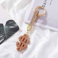 Porte-clés créatif porte-bonheur en forme de diamant avec symbole du dollar américain pour voiture, sac, portefeuille, cartable, pendentif