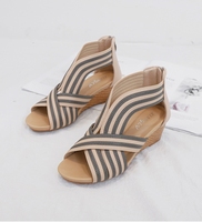 Sandales compensées bohèmes à bout ouvert tendance, talon de 3-5 cm, patchwork ajouré, antidérapantes, en PU/caoutchouc, pour l'été