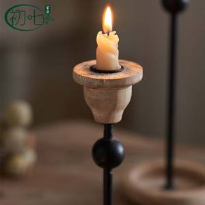 Vintage Wooden <b>Candlestick</b> Set Round Iron Wood Combination Home Decoration Entryway Gift - Product Image 5