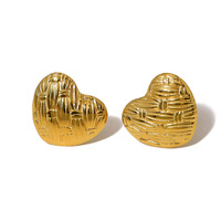 Boucles d'oreilles clous cœur en acier inoxydable plaqué or 18 carats pour femme, texturées, épaisses, dorées, vintage, romantiques, cadeau de fête, vente en gros, OEM
