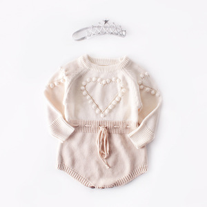 Combinaison en coton pour bébé fille, tenue d'automne-hiver, vêtements pour nouveau-né, adorable combinaison à bretelles en tricot - Product Image 2