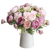 2 paquets de fleurs artificielles en soie de style naturel faites à la main, roses et violettes, bouquet pour mariage, décoration de la maison