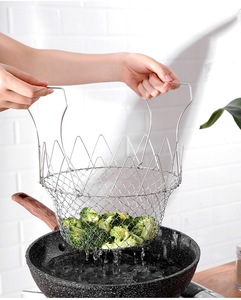 Herramientas de cocina Freidora de aceite de acero inoxidable <span class=keywords><strong>Escurridor</strong></span> plegable <span class=keywords><strong>Papas</strong></span> <span class=keywords><strong>fritas</strong></span> Contenedor de verduras Cesta para freír - Product Image 2