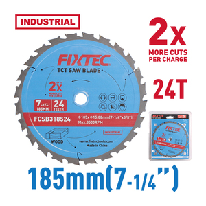 Lame de scie circulaire TCT FIXTEC de qualité industrielle 185*15.88mm*24T pour le travail du bois, outil de coupe OEM, 2 fois plus rapide que la normale FCSB3 - Product Image 4