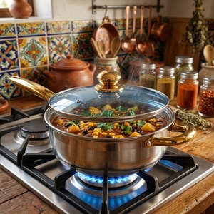 Ensemble de 3 casseroles empilables en acier inoxydable de 26 cm/28 cm/30 cm, avec couvercle en verre bleu - Product Image 4