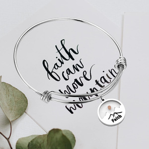 Pulsera Ajustable y Elástica de Acero Inoxidable con Semilla de Mostaza y la Frase '<span class=keywords><strong>Faith</strong></span> Move Mountains', Joyería Inspirada en la Fe, Resistente al Deslustre - Product Image 2