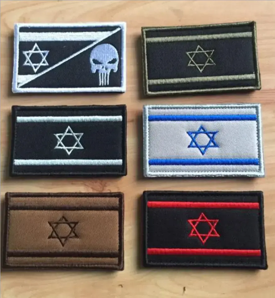 Tactical Morale Patch Embroidery Patch Custom Made Badge Israel Flag Skull Flag Patch Hook and Loop