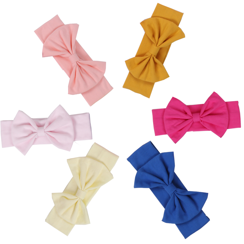 Розового цвета для маленьких девочек, хлопок, лента для волос Эластичные малышей принцессы из бутика "головной убор для детей большой бант для волос на булавке милый украшение для волос