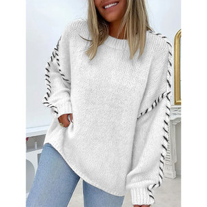 2026 Fall Winter New Euro-US Women's Casual Oversized Solid Color Crew Neck Drawstring Slim-Fitting Long-Sleeve <strong>Knitted</strong> <strong>Sweater</strong> - Product Image 5