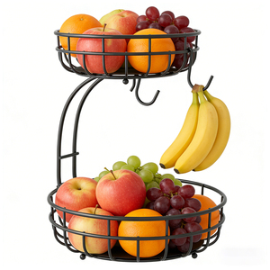 Panier à fruits en fil métallique à 2 niveaux, moderne, circulaire, détachable, avec poignée écologique, idéal pour les comptoirs de cuisine et de salle de bain – Vente directe usine - Product Image 2