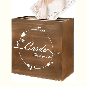 Wooden Square <b>Card</b> <b>Box</b> With Slot For <b>Wedding</b> Gift Storage Handmade Solid Wood Desk Organizer Retro Color YH 07012 - Product Image 5