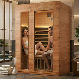 Sauna de madera de hemlock para 2 personas, cabina de spa interior con infrarrojos lejanos, control inteligente Bluetooth, luz de terapia LED y ventilación. - Product Image 1