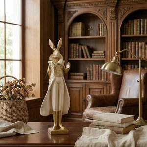 Resin Vintage Gold Rabbit Statue Male Female <b>Easter</b> Decor Indoor Home Desktop <b>Ornament</b> Spring Decoration - Product Image 3